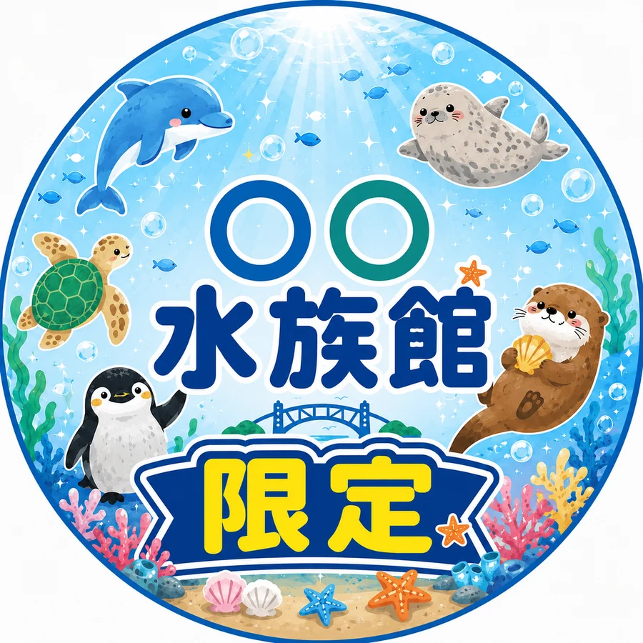 水族館向けオリジナルステッカーのデザイン例・円形（施設名は伏せています）